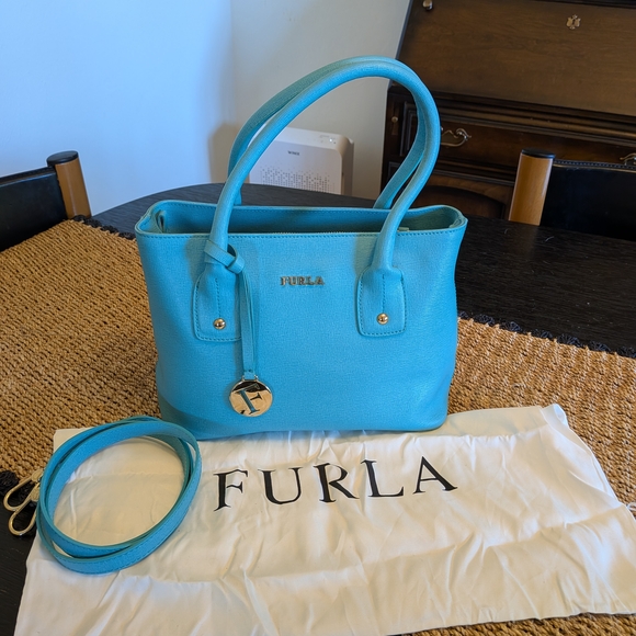 Furla Handbags - NWT Furla Blue Leather Tote Bag